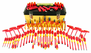 80 Piece - Insulated Tool Set with Pliers; Cutters; Nut Drivers; Screwdrivers; T Handles; Knife; Sockets & 3/8" Drive Ratchet w/Extension; Adjustable Wrench; Ruler - Exact Tool & Supply