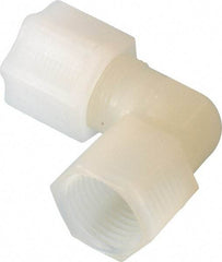 Made in USA - 1/2" Tube OD, Kynar Plastic Compression Tube Female Elbow - 1/2 NPT Pipe, 275°F Max, Plastic Grip - Exact Tool & Supply