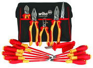 13 Piece - Insulated Tool Set with Pliers; Cutters; Xeno; Square; Slotted & Phillips Screwdrivers in Tool Box - Exact Tool & Supply