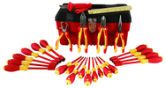 25 Piece - Insulated Tool Set with Pliers; Cutters; Ruler; Knife; Slotted; Phillips; Square & Terminal Block Screwdrivers; Nut Drivers in Tool Box - Exact Tool & Supply