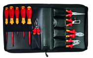 10 Piece - Insulated Pliers; Cutters; Wire Stripper; Slotted & Phillips Screwdrivers in Zipper Case - Exact Tool & Supply