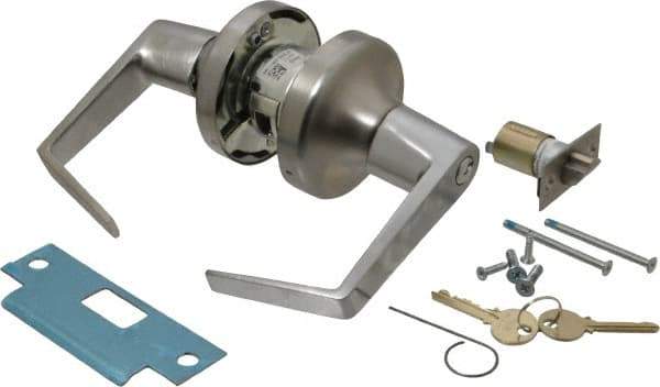 Yale - Grade 2 Storeroom Lever Lockset - 2-3/4" Back Set, 6 Pin Para Keyway Cylinder, US26D/Satin Chrome Plated Finish - Exact Tool & Supply