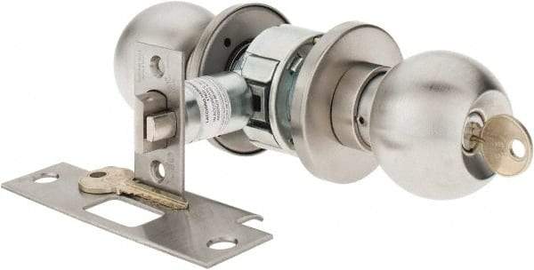 Yale - 1-3/8" Door Thickness, Stainless Steel Storeroom Knob Lockset - 2-3/4" Back Set, 2 Cylinder - Exact Tool & Supply