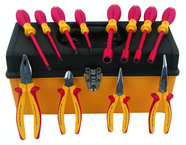 12 Piece - Insulated Pliers; Cutters; Slotted & Phillips Screwdrivers; Nut Drivers in Tool Box - Exact Tool & Supply
