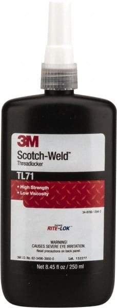 3M - 250 mL, Red, High Strength Liquid Threadlocker - Series TL71, 24 hr Full Cure Time, Hand Tool, Heat Removal - Exact Tool & Supply