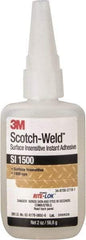 3M - 2 oz Bottle Clear Instant Adhesive - Series SI1500, 5 to 60 sec Working Time, 24 hr Full Cure Time, Bonds to Cardboard, Ceramic, Fabric, Fiberglass, Foam, Glass, Leather, Metal, Paper, Plastic, Rubber, Vinyl & Wood - Exact Tool & Supply