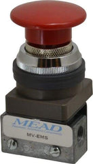 Mead - 1/8" NPT Emergency Stop Manual Valve - 3 Ports, 3-Way, 2-Position Detent, Emergency Stop Push Button Red & Manual Return - Exact Tool & Supply