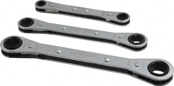 Lang - 3 Pc, 1/4 - 9/16", 6-Point Ratcheting Box Wrench Set - Exact Tool & Supply