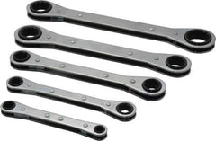 Lang - 5 Piece, 1/4 to 7/8", 12 Point, Ratcheting Box Wrench Set - Inch System of Measurement, Chrome Finish, Comes in Vinyl Roll - Exact Tool & Supply