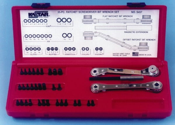Lang - 35 Pc, Inch/Metric Ratchet & Ratcheting Bit Set - Exact Tool & Supply