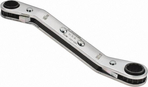Lang - 5/16" x 11/32" 12 Point Reversible Ratcheting Offset Box Wrench - Double End, 4-1/4" OAL, Steel, 25° Offset - Exact Tool & Supply