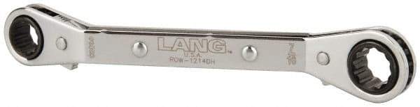 Lang - 3/8" x 7/16" 12 Point Reversible Ratcheting Offset Box Wrench - Double End, 5-7/16" OAL, Steel, 25° Offset - Exact Tool & Supply