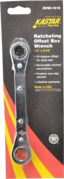 Lang - 1/2" x 9/16" 6 Point Reversible Ratcheting Offset Box Wrench - Double End, 6-3/4" OAL, Steel, 25° Offset - Exact Tool & Supply
