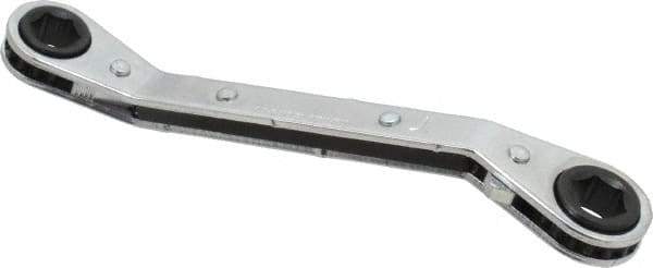 Lang - 9mm x 10mm 12 Point Reversible Ratcheting Offset Box Wrench - 5-7/16" OAL, Steel, 25° Offset - Exact Tool & Supply
