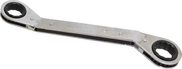 Lang - 19mm x 21mm 12 Point Reversible Ratcheting Offset Box Wrench - Double End, 9-1/8" OAL, Steel, 25° Offset - Exact Tool & Supply