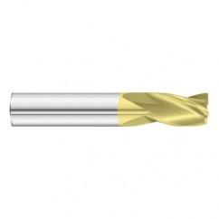 5/8 Dia. x 3-1/2 Overall Length 3-Flute Square End Solid Carbide SE End Mill-Round Shank-Center Cut-TiN - Exact Tool & Supply