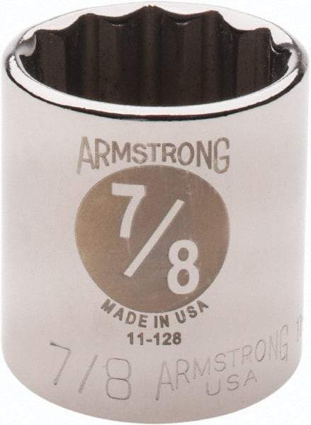 Armstrong - 7/8", 3/8" Drive, Standard Hand Socket - 12 Points, 1-13/64" OAL - Exact Tool & Supply