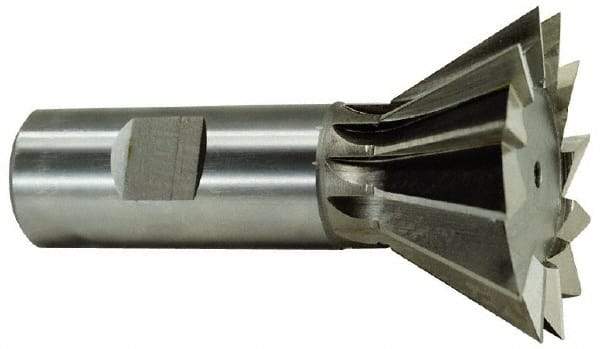 Keo - 1-3/8" Diam x 3/8" Width of Cut, 45° Included Angle, High Speed Steel Dovetail Cutter - 5/8" Shank Diam, 1-15/16" Shank Length, 2-7/8" Overall Length, Weldon Flat, Uncoated - Exact Tool & Supply