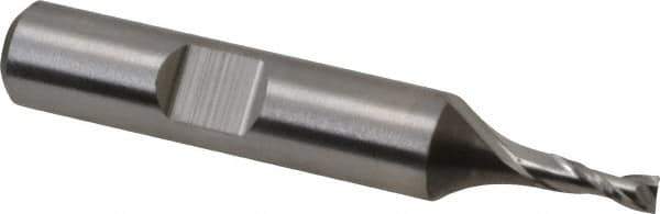 Niagara Cutter - 1/8", 3/8" LOC, 3/8" Shank Diam, 2-5/16" OAL, 2 Flute, Cobalt Square End Mill - Single End, Uncoated, Spiral Flute, 30° Helix, Centercutting, Right Hand Cut, Right Hand Flute, Series SP205 - Exact Tool & Supply
