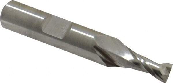 Niagara Cutter - 1/4", 1/2" LOC, 3/8" Shank Diam, 2-5/16" OAL, 2 Flute, Cobalt Square End Mill - Single End, Uncoated, Spiral Flute, 30° Helix, Centercutting, Right Hand Cut, Right Hand Flute, Series SP205 - Exact Tool & Supply