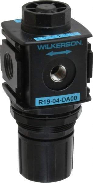 Wilkerson - 1/2 NPT Port, Zinc Common-P1 Regulator - 3 to 60 psi Range, 300 Max psi Supply Pressure, 1/4" Gauge Port Thread, 2.36" Wide x 5.4" High - Exact Tool & Supply