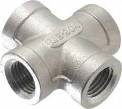 Merit Brass - 1/4" Grade 304 Stainless Steel Pipe Cross - FNPT End Connections, 150 psi - Exact Tool & Supply