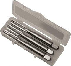 Vermont Tap & Die - #8-32 UNC, 4 Flute, Bottoming, Plug & Taper, Bright Finish, High Speed Steel Tap Set - Left Hand Cut, 53.98mm OAL, 3/4" Thread Length, Series 3105L - Exact Tool & Supply