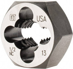 Vermont Tap & Die - 1/2-13 UNC Thread, 1-1/16" Hex, Right Hand Thread, Hex Rethreading Die - Carbon Steel, 1/2" Thick, Series 280 - Exact Tool & Supply