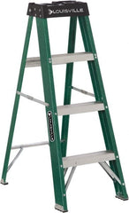 Louisville - 3 Steps, 4' High, Type II Rating, Fiberglass Step Ladder - Exact Tool & Supply