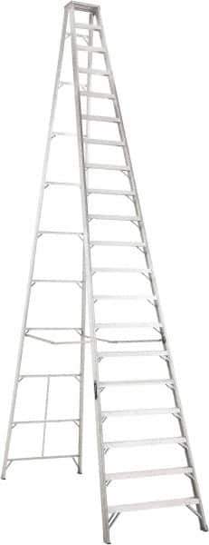 Louisville - 19 Steps, 20' High, Type IA Rating, Aluminum Step Ladder - 300 Lb Capacity, 43-3/4" Base Width - Exact Tool & Supply