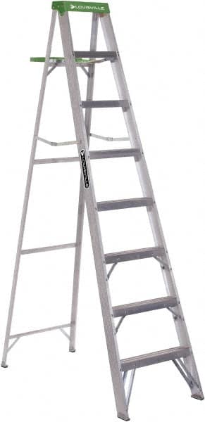 Louisville - 7 Steps, 8' High, Type II Rating, Aluminum Step Ladder - Exact Tool & Supply