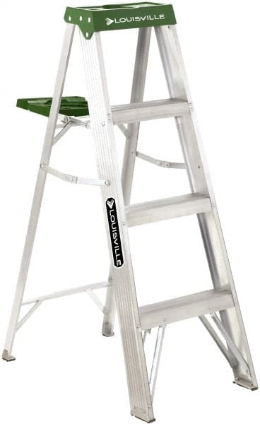 Louisville - 3 Steps, 4' High, Type II Rating, Aluminum Step Ladder - Exact Tool & Supply