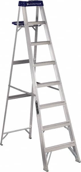 Louisville - 7 Steps, 8' High, Type I Rating, Aluminum Step Ladder - Exact Tool & Supply