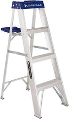 Louisville - 3 Steps, 4' High, Type I Rating, Aluminum Step Ladder - Exact Tool & Supply