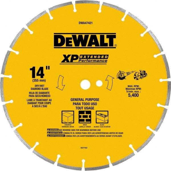 DeWALT - 14" Diam x 1" Hole x 1/2" Thick, I Hardness, Surface Grinding Wheel - Diamond, Type 1, Fine/Extra Fine Grade - Exact Tool & Supply