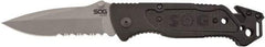 SOG Specialty Knives - 3-13/32" Blade, 8.2" OAL, Partially Serrated Clip Point Folding Knife - 4.8" Closed Length, Plastic, 1 Blade, 1 Edge - Exact Tool & Supply