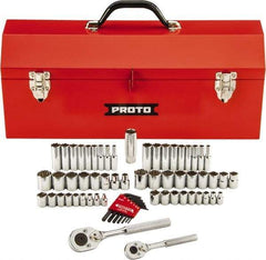 Proto - 63 Piece 1/4" & 3/8" Drive Full Polish Finish Deep Well Impact Socket Set - 6, 12 Points, 1/4" to 3/4" (5mm to 18mm) Range, Inch/Metric Measurement Standard - Exact Tool & Supply