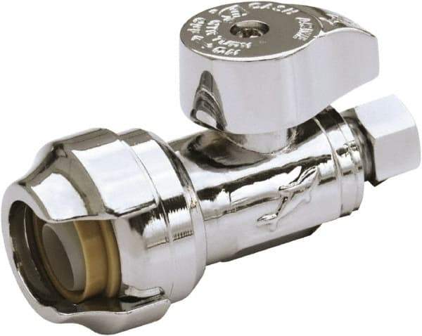 SharkBite - 1/2 & 3/8" Pipe, 200 psi WOG Rating, Brass Stop Valve - Chrome Finished Handle, Push Fit End Connections, For Potable Water Applications - Exact Tool & Supply