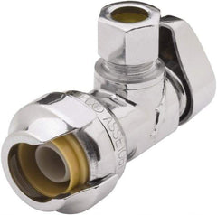 SharkBite - 1/2 & 3/8" Pipe, 200 psi WOG Rating, Brass Angle Stop Valve - Chrome Finished Handle, Push Fit End Connections, For Potable Water Applications - Exact Tool & Supply