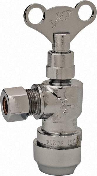 SharkBite - 1/2 & 3/8" Pipe, 200 psi WOG Rating, Brass Angle Stop Valve - Loose Key Handle, Push Fit End Connections, For Potable Water Applications - Exact Tool & Supply
