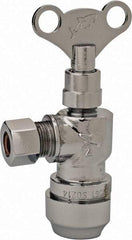 SharkBite - 1/2 & 3/8" Pipe, 200 psi WOG Rating, Brass Angle Stop Valve - Loose Key Handle, Push Fit End Connections, For Potable Water Applications - Exact Tool & Supply