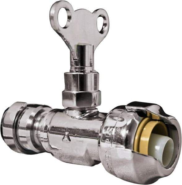 SharkBite - 1/2 & 3/8" Pipe, 200 psi WOG Rating, Brass Stop Valve - Loose Key Handle, Push Fit End Connections, For Potable Water Applications - Exact Tool & Supply
