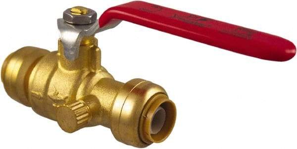SharkBite - 1/2 x 1/2" Pipe, Standard Port, Brass Standard Ball Valve - Inline - Two Way Flow, Push-to-Connect x Push-to-Connect Ends, Steel Handle, 200 WOG - Exact Tool & Supply