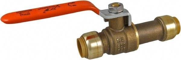 SharkBite - 1/2 x 1/2" Pipe, Standard Port, Brass Standard Ball Valve - Inline - Two Way Flow, Push-to-Connect x Push-to-Connect Ends, Steel Handle, 200 WOG - Exact Tool & Supply