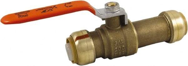 SharkBite - 3/4 x 3/4" Pipe, Standard Port, Brass Standard Ball Valve - Inline - Two Way Flow, Push-to-Connect x Push-to-Connect Ends, Steel Handle, 200 WOG - Exact Tool & Supply