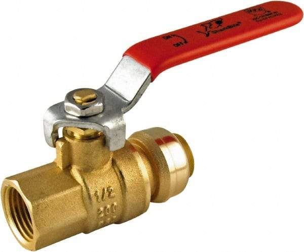 SharkBite - 3/4 x 3/4" Pipe, Standard Port, Brass Valve Female Connector Ball Valve - Inline - Two Way Flow, Push-to-Connect x FNPT Ends, Steel Handle, 200 WOG - Exact Tool & Supply