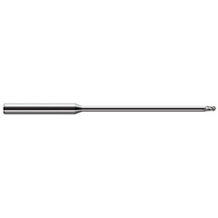 Ball End Mill: 0.015″ Dia, 0.022″ LOC, 3 Flute, Solid Carbide 2-1/2″ OAL, 1/8″ Shank Dia, 30 ° Helix, Uncoated, Single End