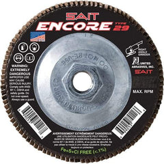 Sait - 80 Grit, 7" Disc Diam, 5/8-11 Center Hole, Type 27 Zirconia Alumina Flap Disc - 8,500 Max RPM, Fiberglass Backing, Arbor Attaching System, Coated - Exact Tool & Supply
