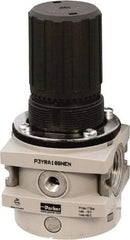 Parker - 3/4 NPT Port, 380 CFM, Aluminum Hi-Flow Regulator - 0 to 174 psi Range, 254 Max psi Supply Pressure, 1/4" Gauge Port Thread, 3-1/2" Wide x 7.2" High - Exact Tool & Supply