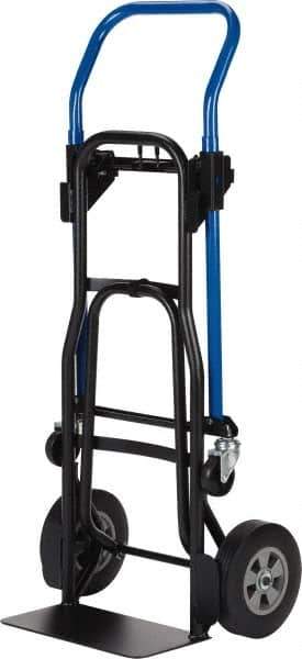 Harper Trucks - 500 Lb Capacity 44" OAH Quick Change Convertible Hand Truck - 14 x 7-1/2" Base Plate, Continuous Handle, Steel, Solid Rubber Swivel Wheels - Exact Tool & Supply